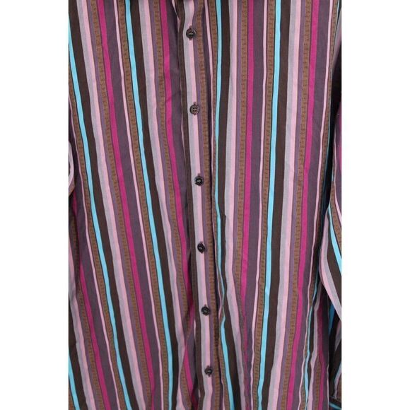 Ted Baker Striped Long Sleeve Cotton Button Shirt, Size 4 Large PINK BROWN BLUE - Picture 4 of 7